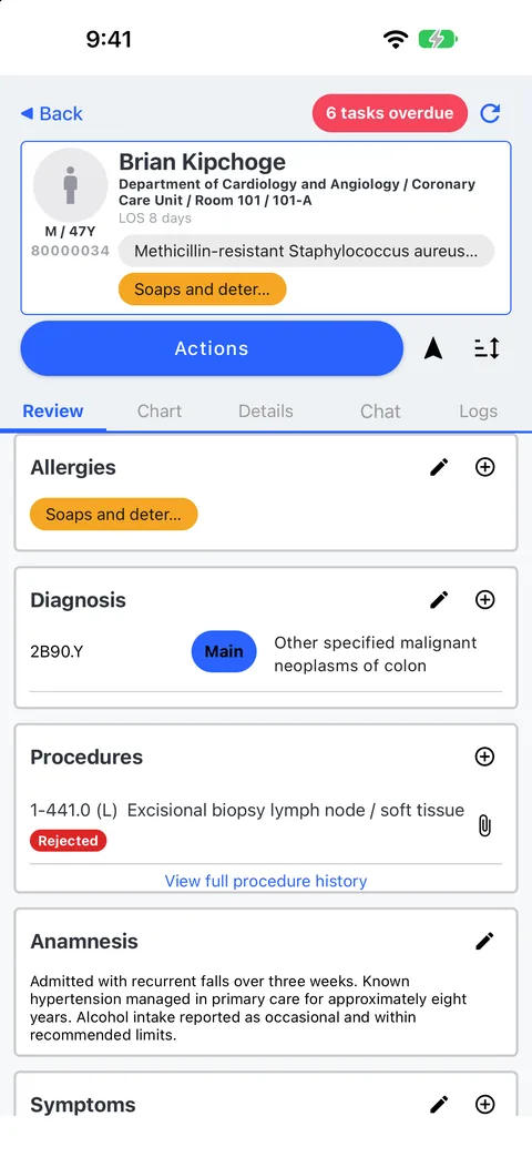 The record: allergies, diagnoses, procedures