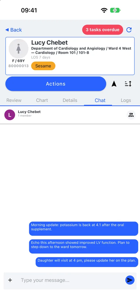 Chat about the patient, inside the record