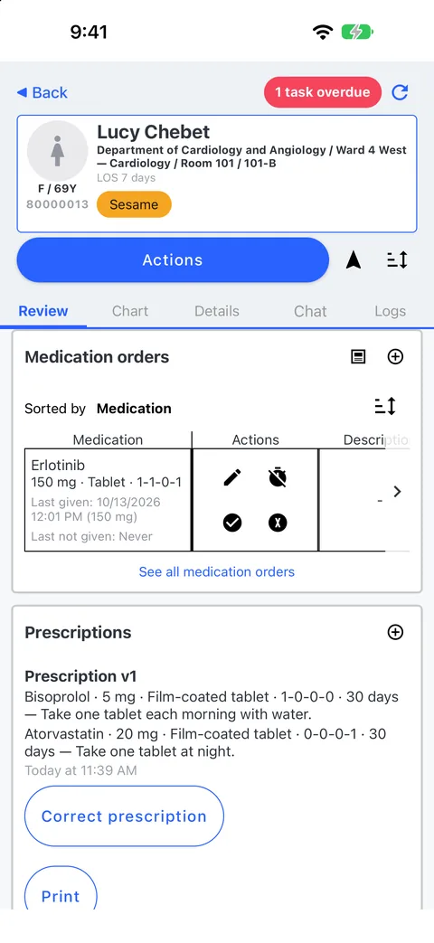 Medication orders and recorded administrations