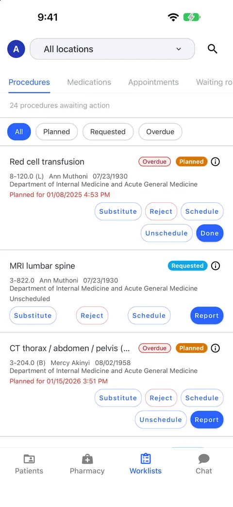 Worklists: requested and overdue procedures