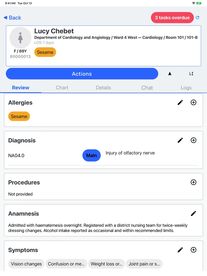The record: allergies, diagnoses, procedures