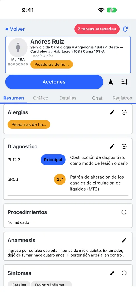 El expediente: alergias, diagnósticos, procedimientos