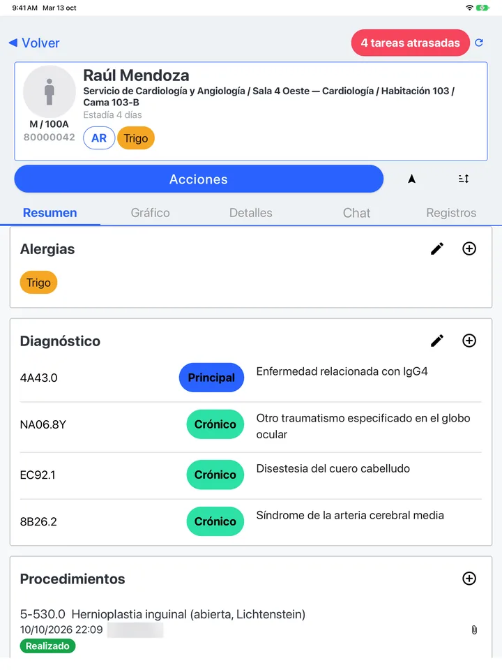 El expediente: alergias, diagnósticos, procedimientos