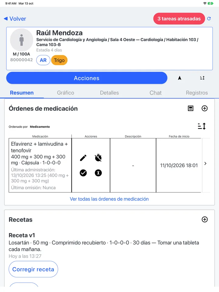 Órdenes de medicamentos y administraciones registradas