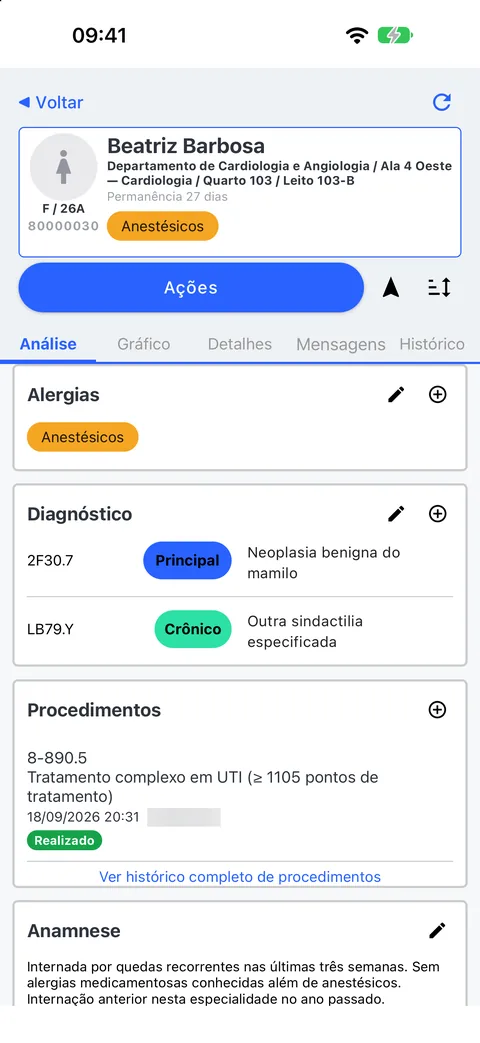 O prontuário: alergias, diagnósticos, procedimentos