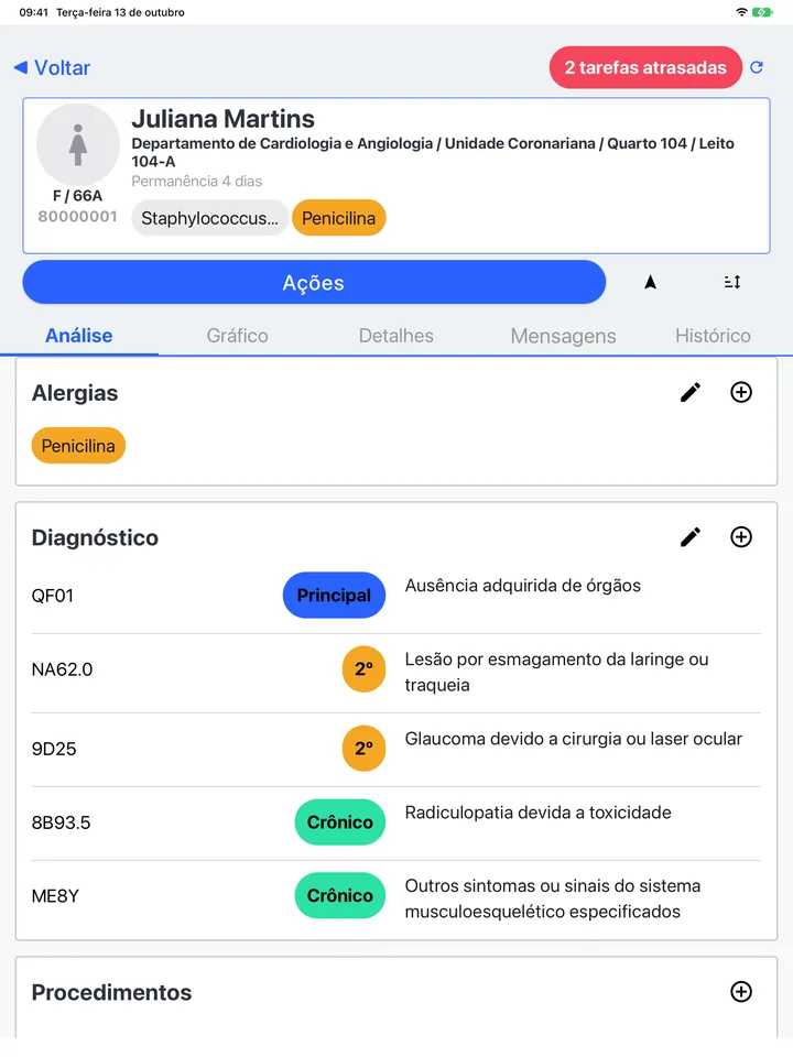 O prontuário: alergias, diagnósticos, procedimentos